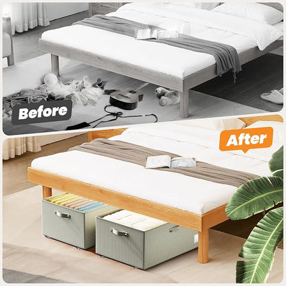 Dayacoco Under Bed Storage With Wheels,10 Inches Under Bed Storage Containers,65L Large Capacity,No Assembly Required Rolling Under Bed Storage for Clothes,Blankets,Shoes,Beige