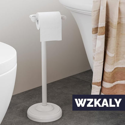 Toilet Paper Holder Stand, White Toilet Paper Holder Free Standing, Post Pivoting Design & Stable Weighted Base SUS304 Stainless Steel for Bathroom (Mega Roll)