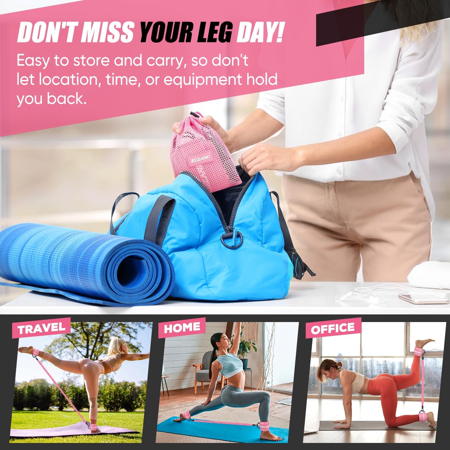 Ankle Resistance Bands with Cuffs, Ankle Weights Bands for Working Out, Women Leg and Glutes Workout Equipment, Exercise Bands for Kickbacks, Butt and Booty Trainer, Home Gym Fitness Equipment