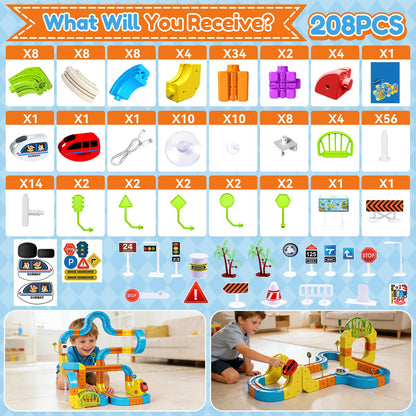 Electric Train Set for Kids Ages 3-8, 208Pcs 3D Flexible Race Track Toy, Gravity-Defying 360° Loop Building Set, STEM DIY Railroad Learning Toy Gift for Toddlers Boys Girls