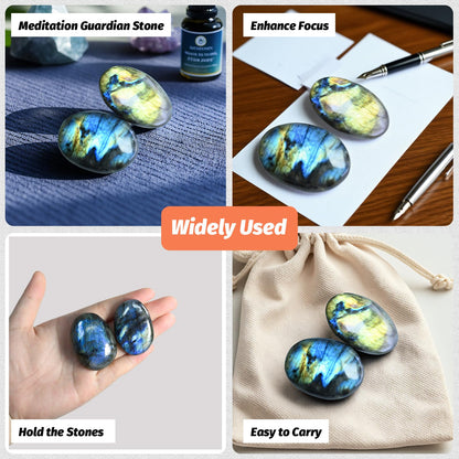 2PCS Labradorite Crystals, Irregular Shaped Gemstone Labradorite Worry Stones, Natural Hand Carved Palm Stone Worry Stone Crystals for Meditation, Home Decor
