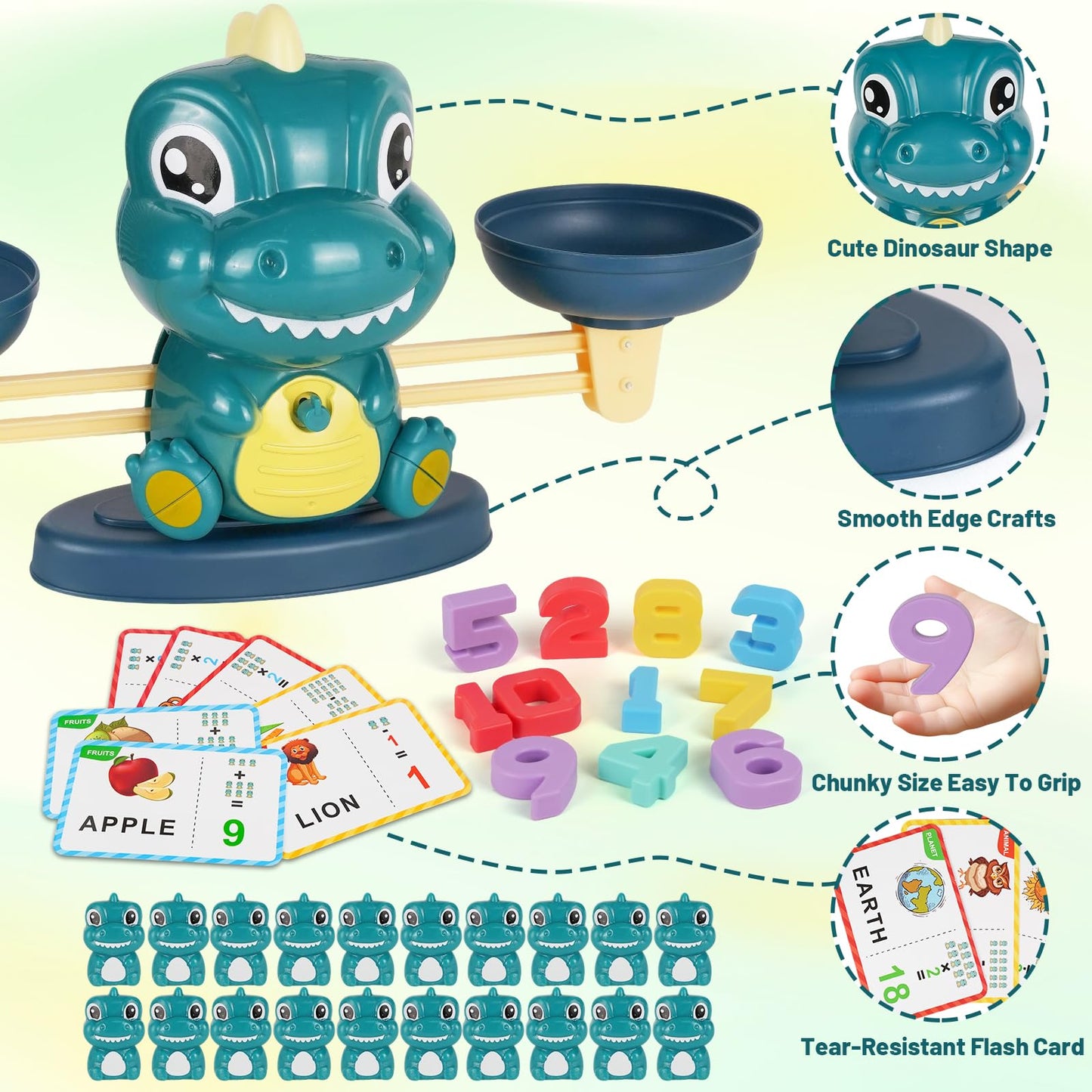 ISMETACU Dinosaur Balance Toy for Kids – Montessori Math Game and Counting Tool for Preschool Learning, Educational Activity Set for 3 Year Old and Up, Cool Classroom Must-Have