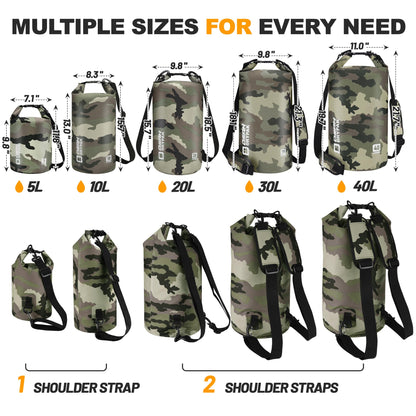 Waterproof Dry Bag, 5L/10L/20L/30L/40L Roll Top Lightweight Storage Backpack with Phone Case for Women & Men, Floating Waterproof Sack for Travel, Swimming, Kayaking, Paddle Board, Camping & Beach