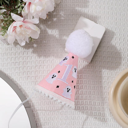 Kaniwati Spooky One First Birthday Hat - Pink Ghost 1st Birthday Hat, Halloween Horror 1st Party Decorations, First Photo Prop