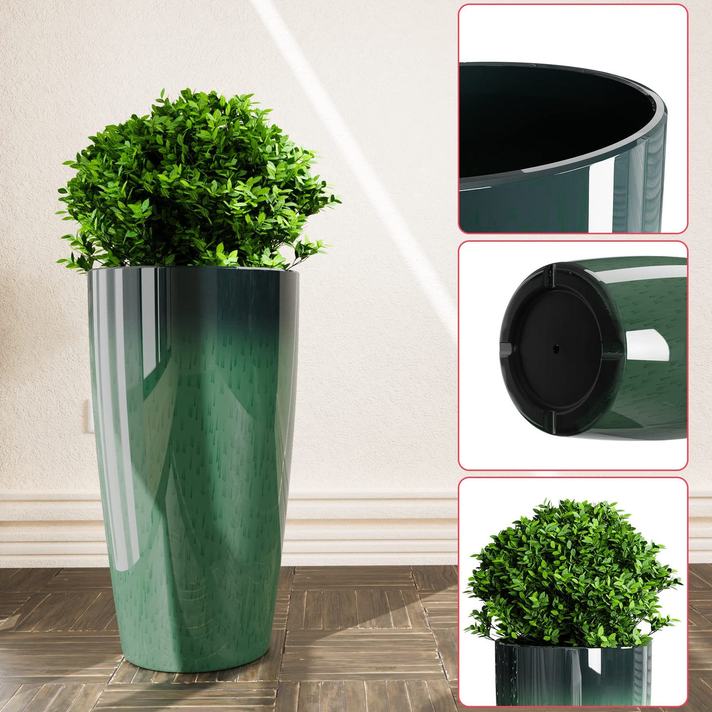 QCQHDU 21 inch Tall Planters for Outdoor & Indoor Plants, 2 Pack Sturdy Plant-Flower-Tree Pots for Front Porch Patio Deck Living Room Decor