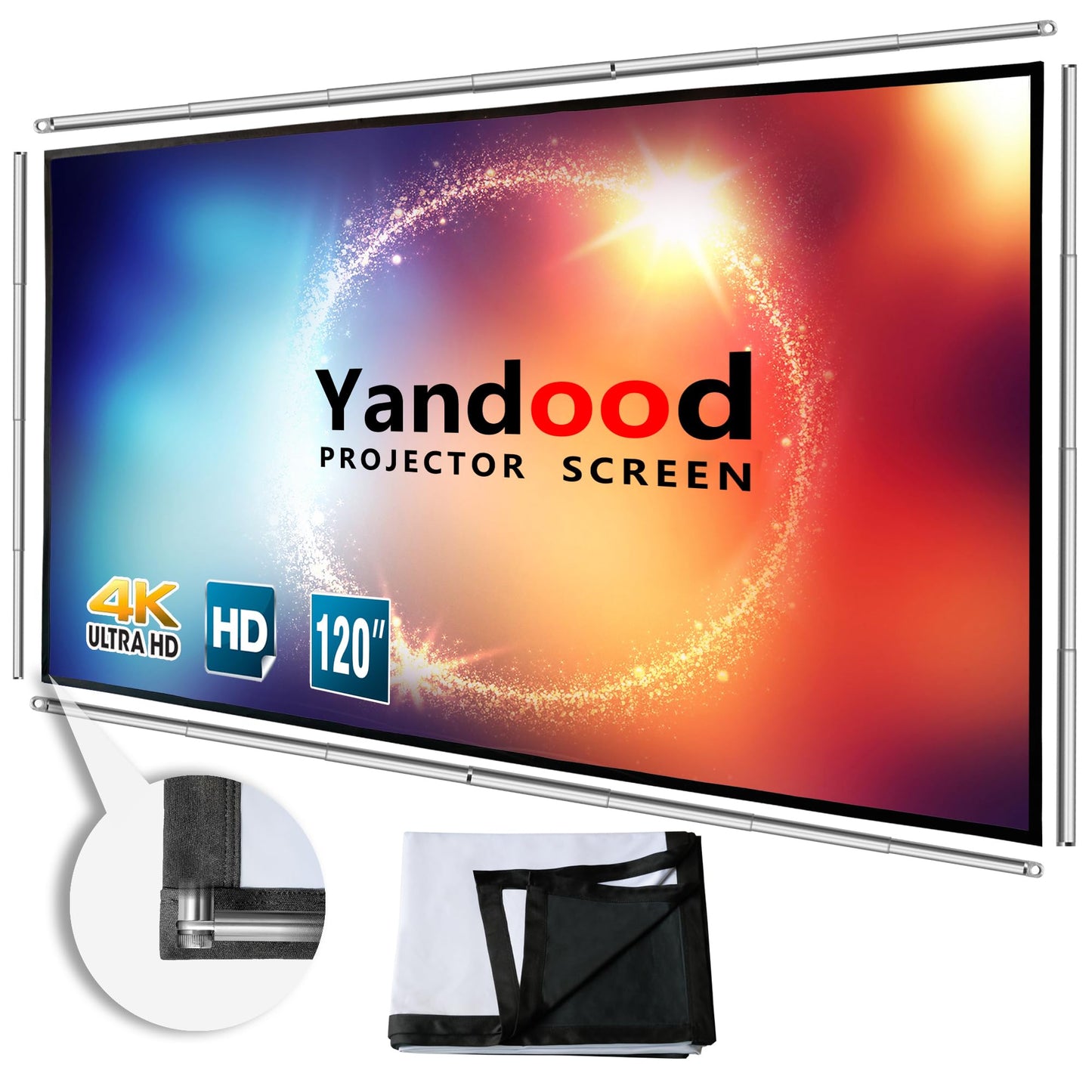 Portable Projector Screen 120 inch with Stainless Telescopic Pole Frame