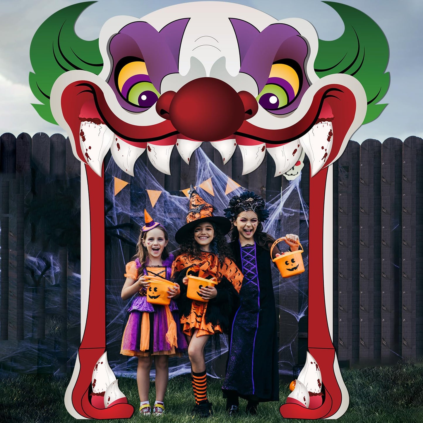 Halloween Creepy Clown Theme Door Banner - Horror Clown Scary Stand Up Background Banner for Carnival Party Photo Booth Props