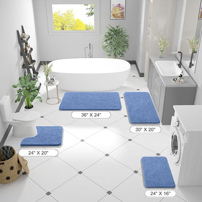 OLANLY Bathroom Runner Rugs 47x24, Soft Absorbent Chenille Bath Rugs, Rubber Backing Quick Dry, Machine Washable Long Bath Mats for Bathroom, Tub and Shower, Home Decor Accessories, Cornflower Blue