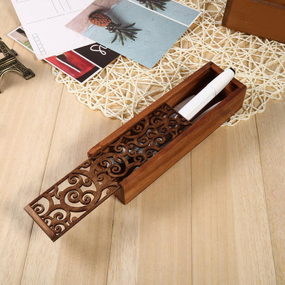GBSCLOVER Wooden Pen Box, Retro Wood Pen Storage Case with Removable Cover, Multifunctional Pen Storage Wooden Box 7.7x2.2x1.6in for Store Jewelry Cosmetic