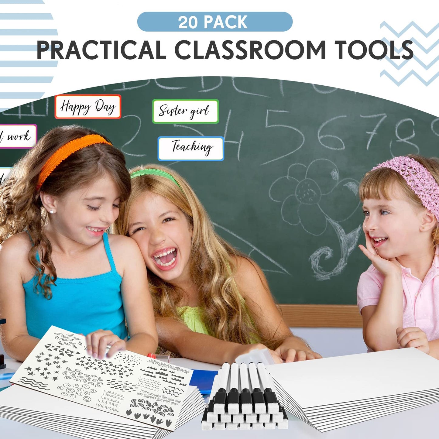 Ctosree 20 Sets Dry Erase Board for Kids 11 x 8 Inch Double Sided Small White Board and Dry Erase Markers with Eraser Cap Mini Student Whiteboard for Classroom Teacher