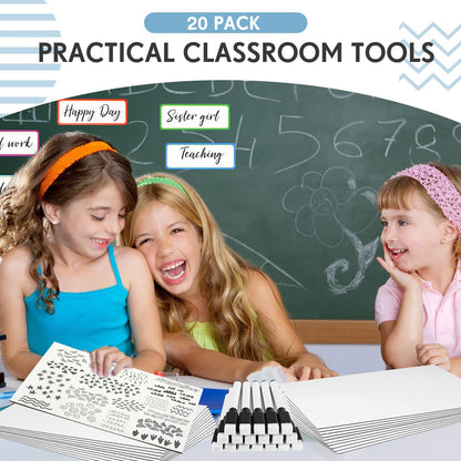 Ctosree 20 Sets Dry Erase Board for Kids 11 x 8 Inch Double Sided Small White Board and Dry Erase Markers with Eraser Cap Mini Student Whiteboard for Classroom Teacher