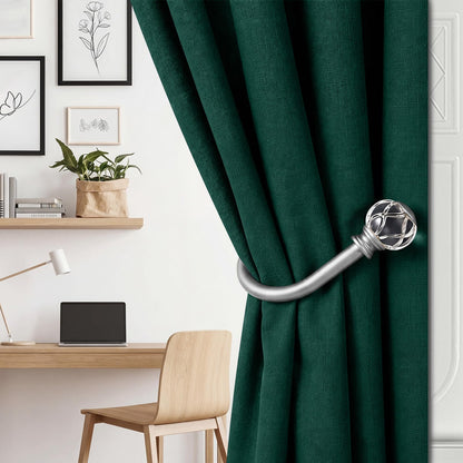 KAMANINA Curtain Holdbacks 2pcs, Silver Curtain Tiebacks Wall Mounted Window Curtains Hooks, Decorative Holders for Drapes with Crystal Finials(5.4" L × 4.1" W)