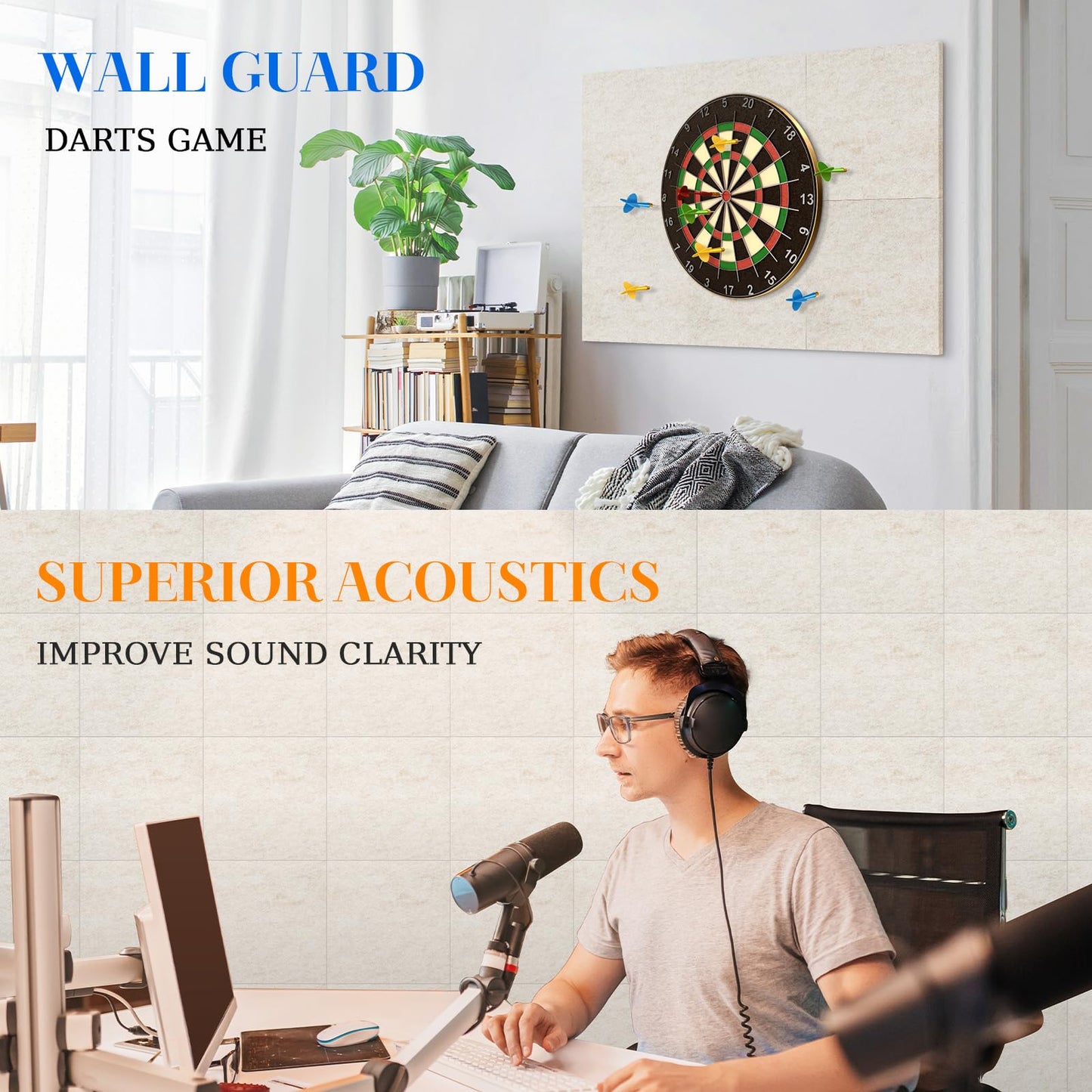 DOLLAR BOSS Felt Cork Board Tiles, 6 Packs 12" x 12" 1/2" Thick Cork Bulletin Board Adhesive Acoustic Panels Soundproof Corkboards for Walls with 60 Pushpins for Home Office Kitchen School, Beige