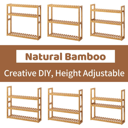 FILWH Bamboo Organizer Rack - Adjustable 3-Tier Storage Shelf, Wall Mounted or Over The Toilet, Living Room, Kitchen (Natural)