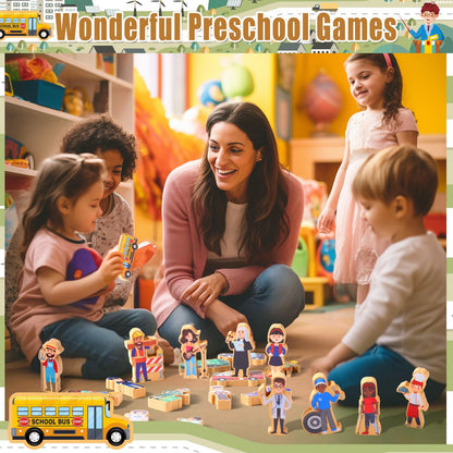 Blosssound 40 Pcs Wooden Community Helpers Toys Wooden Cars Set Wood People Figures Multicultural Career Wood Blocks for Preschool Classroom Diversity Play Games Educational Activity Supplies