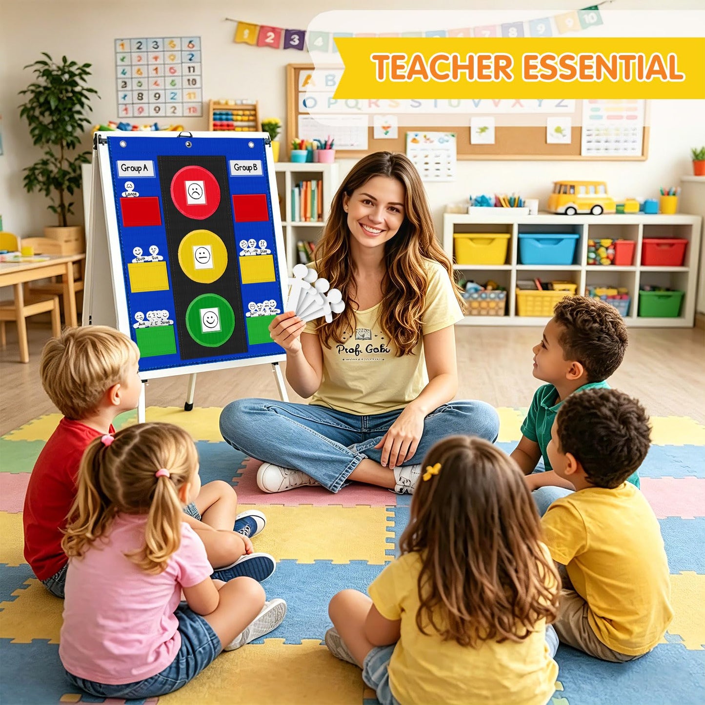 ALSLEA Behavior Chart for Classroom 26"H x 19" W Student Behavior, Emotions, and Group Management Pocket Chart Stoplight Behavior Chart for Kids at Home with 35 Dry Erasable Cards