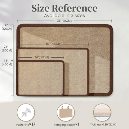 KERRAM Bulletin Board, 48 x 36 inches Decorative Felt Board Foldable Photo Board Pin Boards, Cork Board Alternative for Walls, Office, Home, Classroom with Pushpins ＆ Small Storage Bag, Brown