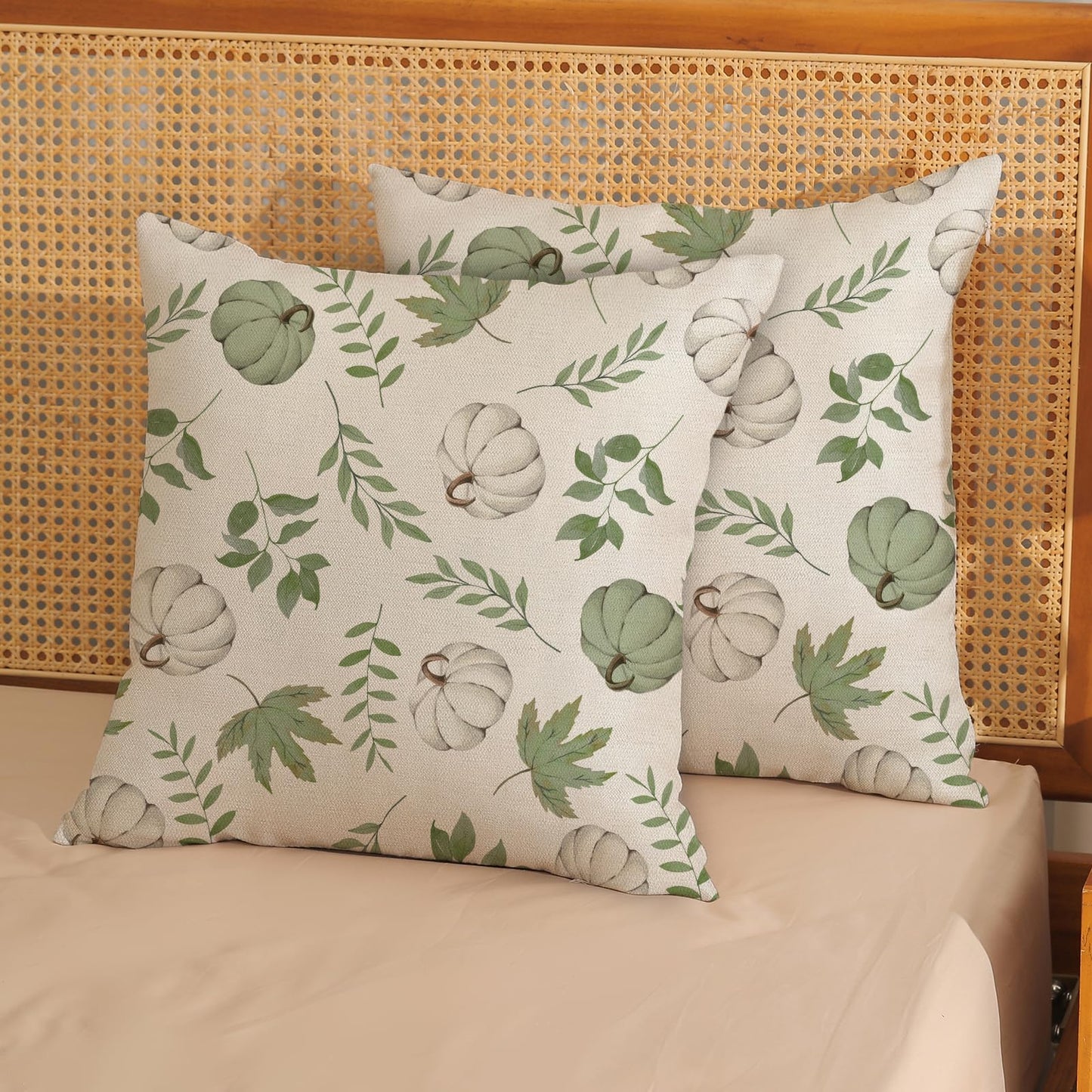 Gohdiwh Fall Pillow Covers 18x18 Set of 2 Sage Green Pumpkin Maple Leaf Fall Decor Pillowcase Autumn Thanksgiving Decorations Outdoor Throw Pillow Covers Linen Farmhouse Cushion Case for Couch Home