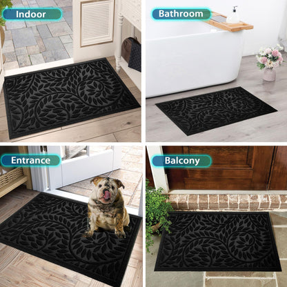 Bulijojo Front Door Mat Entrance,Durable Heavy Duty Welcome Mat,Thick Absorbent Natural Rubber Non Slip Mat,Sturdy Entryway Black, 17"x30"