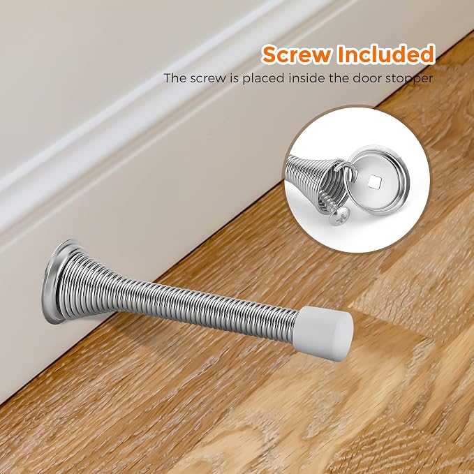 Ravinte Door Stoppers, 6 Pack Spring Door Stops with Rubber Bumper, Satin Nickel Door Stoppers for Bottom of Door