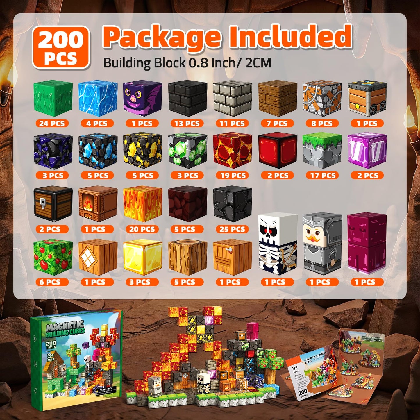 200PCS Magnetic Blocks, Magnetic Building Cube Set for Kids Ages 3+, Constructions STEM Stacking Tiles Toy Building Birthday Gifts for Boys Girls