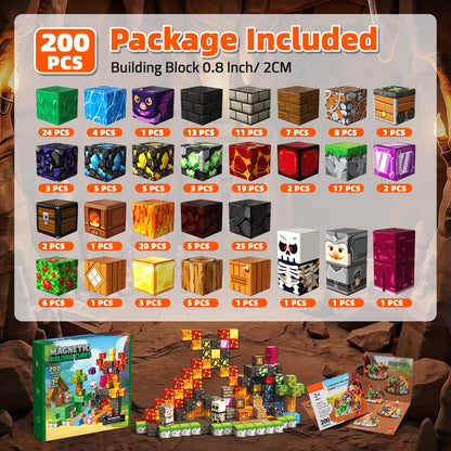 200PCS Magnetic Blocks, Magnetic Building Cube Set for Kids Ages 3+, Constructions STEM Stacking Tiles Toy Building Birthday Gifts for Boys Girls