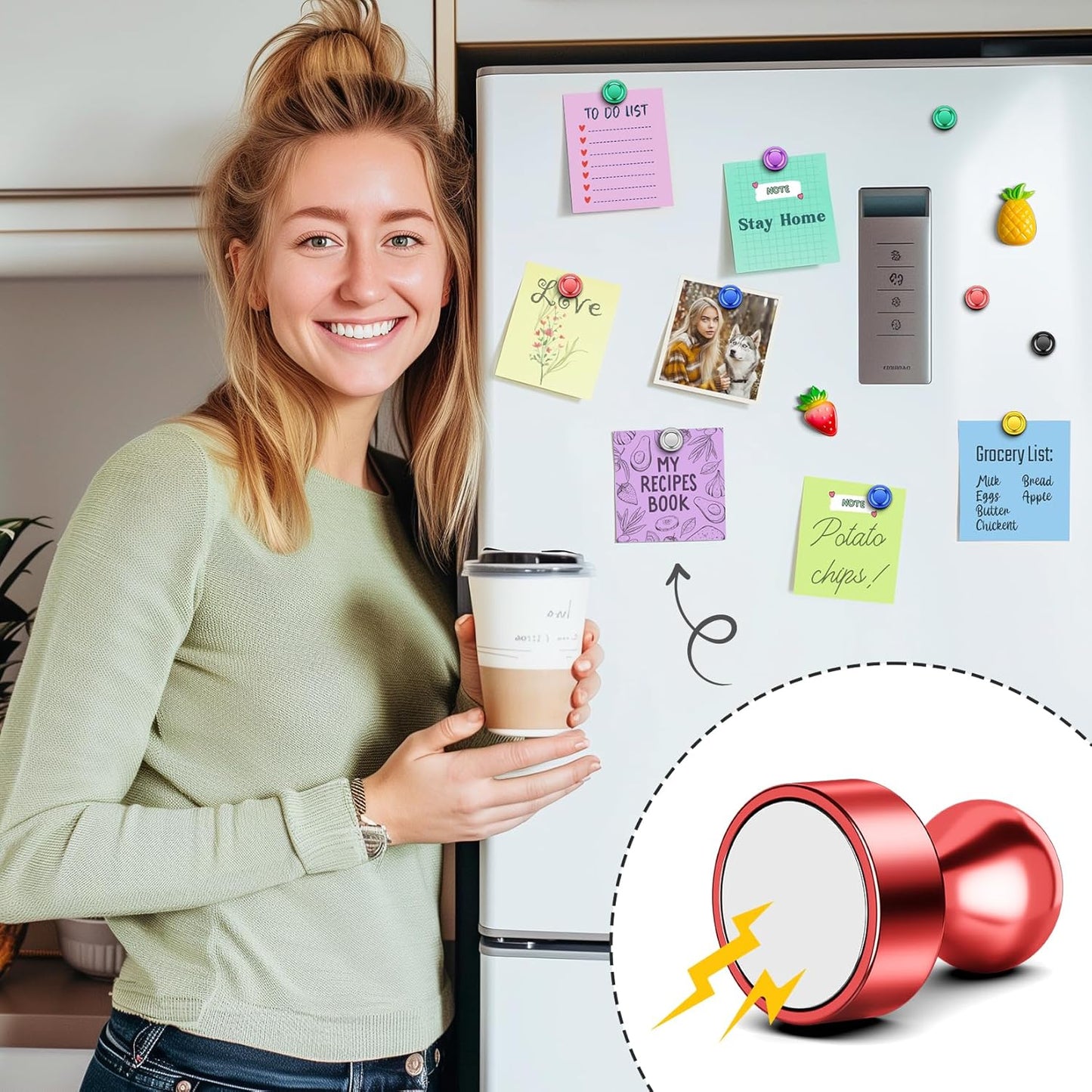 FINDMAG Strong Fridge Magnets, 28 PCS Small Whiteboard Magnets, Colorful Magnetic Push Pins for Refrigerator, Dry Erase Board, School, Kitchen, Locker Accessories