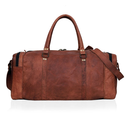 24 Inch Large Leather Duffel Travel Duffle Gym Sports Overnight Weekender Bag (brown)