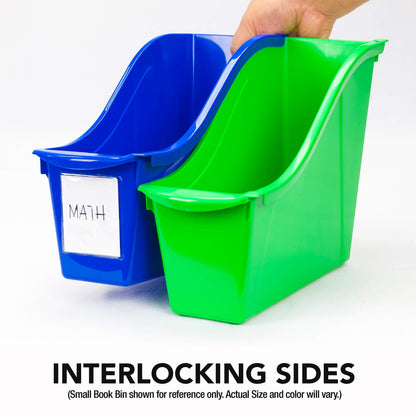 Storex Small Book Bin – Interlocking Plastic Organizer for Home, Office and Classroom, Teal, 6-Pack (71114U06C)