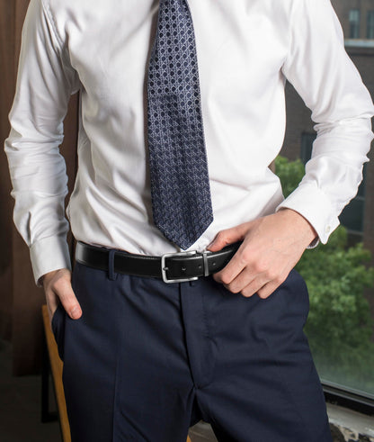 MILORDE Men’s Reversible Leather Belt for Casual Golf Dress Pants Shirts, Double Style - 2 Sides (Black/White - M905, 34)