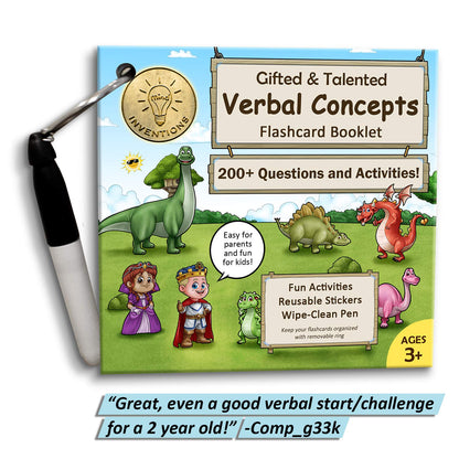 Gifted and Talented Flashcards (Wipe Clean) - Essential Verbal Concepts and Vocabulary; for Pre-K - Kindergarten; 90 flashcards with Over 200 Questions, Stickers, Fun Activities, Games, Pen Included