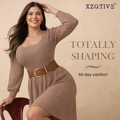XZQTIVE Women Wide Elastic Waist Belt for Dresses Fashion Cinch Belts Stretchy Waistband with Gold Buckle, Brown(Fit Waist Size 34"-37")