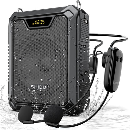 SHIDU 30W Voice Amplifier with Wireless Microphone, IPX6 Waterproof Amplifier Wireless & Wired Microphone Bluetooth Speaker Personal Megaphone for Teachers Meeting Speech Outdoors-M1000