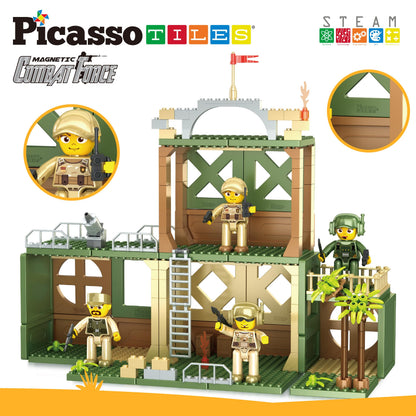 PicassoTiles Magnet Tile Building Brick Blocks Military Combat Force Theme Magnetic Tiles Construction Block Playset 4 Character Action Figures with Weapons Interlocking Bricks STEM Toy Ages 3+ PTL18