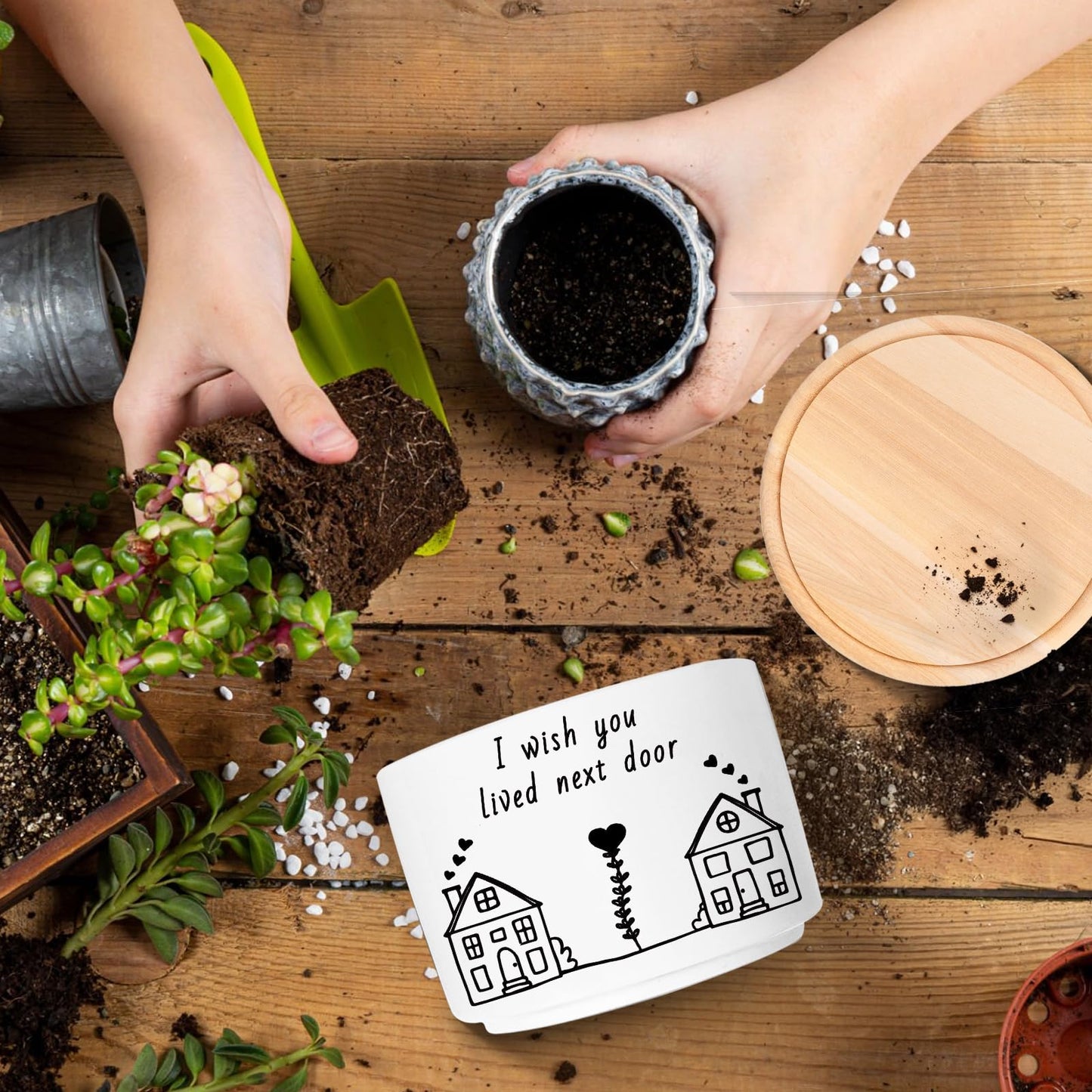 WSLCHOVE Friend Gifts for Women, I Wish You Lived Next Door, Cute Succulent Plant Pot, Flower Planter, Friendship Long Distance Relationship Gifts for Women Best Friend (Plants Not Included)