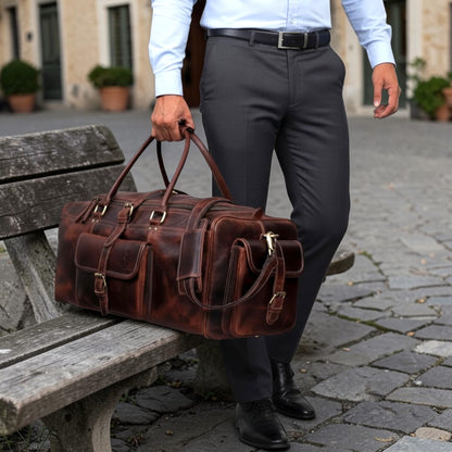 Leather Duffle Bags for Men - 28 Inch Full Grain Leather travel bag, leather overnight bag, Mens Leather Bag, Carry On Leather Weekender Bag, Airplane Leather Luggage Duffel Gym Bag