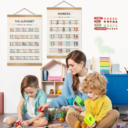 ZTGDA Alphabet Numbers Poster Set of 2, Children's room Wall Art, ABC Banner Poster, Letter Banner Wall Hanging Decor for Toddler Room Playroom Nursery Wall Classroom Decor (Alphabet Numbers)