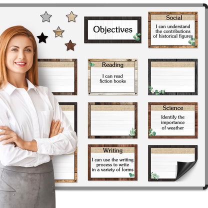 Trandraft 16 Pcs Magnetic Write Wipe Organization Chart Classroom Dry Erase Labels Learning Objectives Board for Whiteboard Goals Targets Classroom Teaching Supplies(Farmhouse)