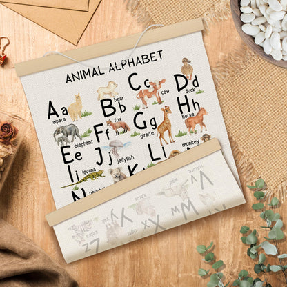 MOTERMATE Animal Nursery Alphabet Numbers Poster Hanger Frame, ABC Alphabet 1 to 10 Numbers Wall Hanging Decor Art Framed for Kids Nursery Room Classroom, Kids Wall Poster Prints, 12x16 Inch Set of 2