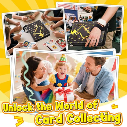 Card Binder – 9 Pocket Zipper Collection Album, Premium PU Holder, Double-Sided Display for 900 Cards, Includes 5 Hard Plastic Sleeves for Game Cards, Sports Cards（Lightning）