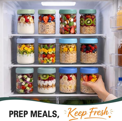 6 Pack Overnight Oats Containers with Lids, Mason Jars 16 oz with Lids, Yogurt Containers for Meal, Wide Mouth Glass Storage Jars for Pudding, Snack, Prep, Oatmeal, Sugar, Food, Chia, Seed