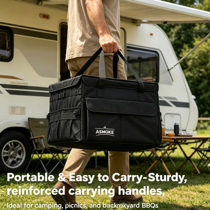 ASMOKE Essential Storage Bag - Custom Fit Grills & BBQ Accessories, Weather-Resistant, Multi-Compartment Design with Carrying Handles, Foldable for Compact Storage
