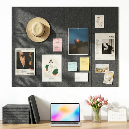 Aothia Felt Bulletin Board Tiles for Wall, 12 Pack Large 48" x 36", Felt Wall Tiles Cork Board Alternative, Adhesive Bulletin Board Tiles for Office, Classroom & Home, Charcoal Gray