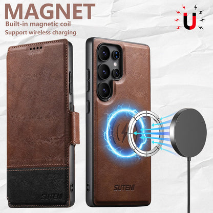 SINIANL for Samsung Galaxy S24 Ultra Leather Wallet Case Compatible with MagSafe Wireless Charging, Detachable Leather Cover with Card Slots Holder, Kickstand, Magnetic for Galaxy S24 Ultra Brown