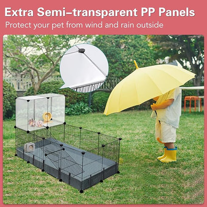 VISCOO 24 Panels Small Animal Playpen,Pet Playpen,C&C Cage for Guinea Pigs,Puppy Play Pen,Baby Chicken Cage,Indoor Outdoor Portable Metal Wire Yard Fence with Waterproof Mat