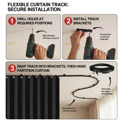 JILRON Accordion-Style Room Divider with Ceiling Track - Foldable Partition Curtain, Easy Installation(Black 100" W x 84" L-Pack of 1)