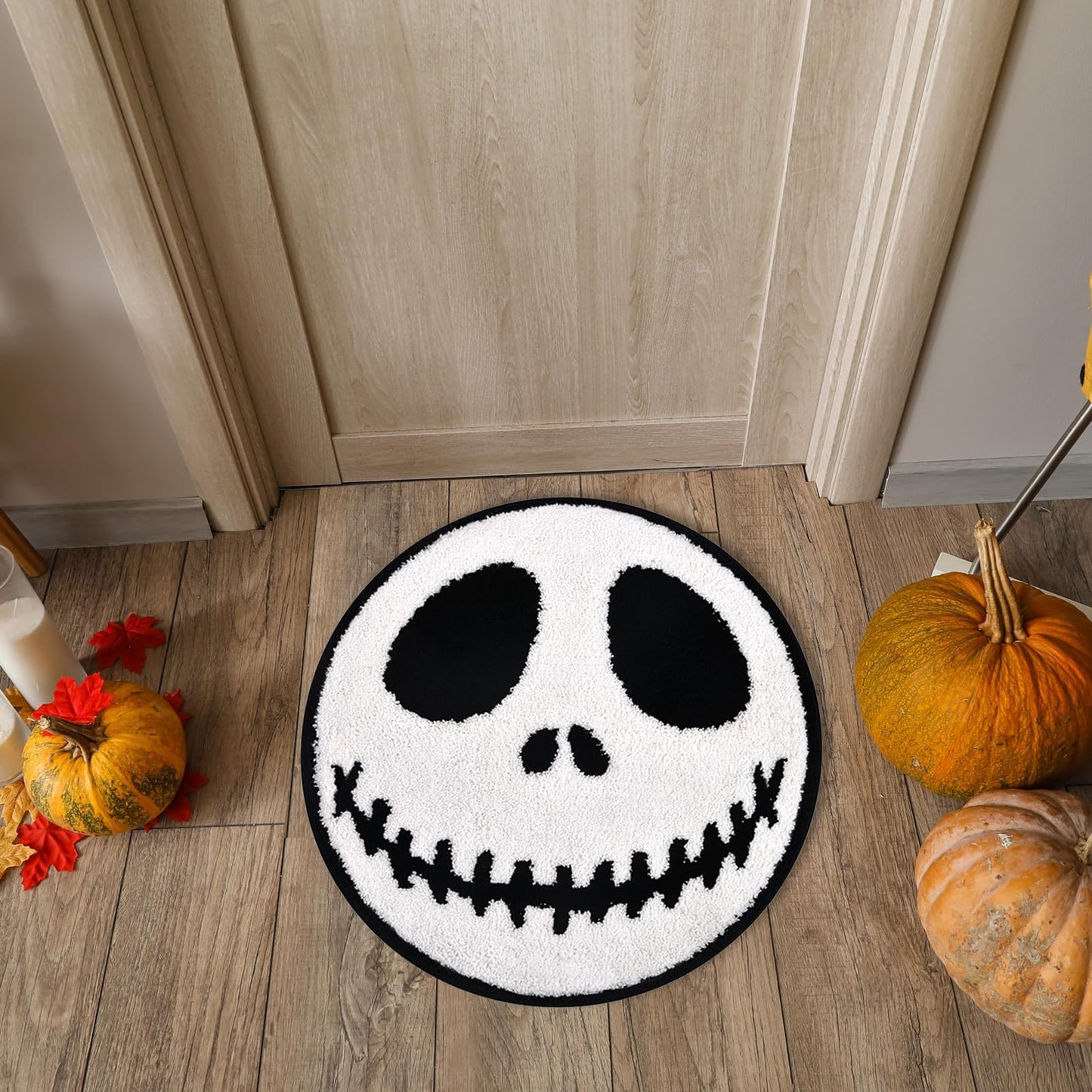 KGNN Jack Halloween Rugs Mat 2ft Round Non-Slip Cute Creepy Nightmare Bath Rug Bathroom Shower Floor Mat for Halloween Indoor Decor Nightmare Before Holiday Christmas Decorations