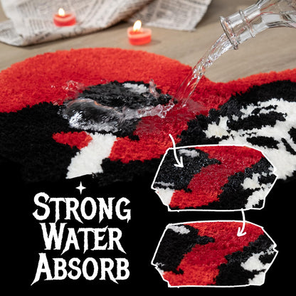 TANVILL Bathroom Rugs Black Red Bath Mat Non Slip, Christmas Home Decor, 35”x42” Funny Skull Large Bath Rugs Washable Absorbent Gothic Decor Spooky Gifts
