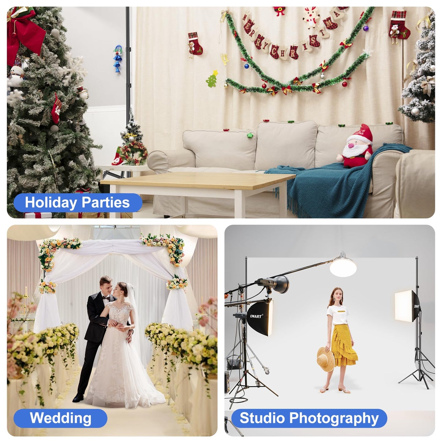 EMART Backdrop Stand 10x7ft(WxH) Photo Studio Adjustable Background Stand Support kit with 2 Crossbars, 8 Clamps, 2 Sandbags and Carry Bag for Parties, Events Decoration, Wedding, Photography