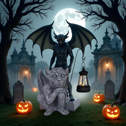 memeyou Gargoyle Statues Outdoor with Solar Lantern Gothic Garden Lamp Decor Outside Dragon Winged Gargoyle for Porch Patio Lawn Yard Ornament Trolls Figurine Gifts for Women Mom Grandma
